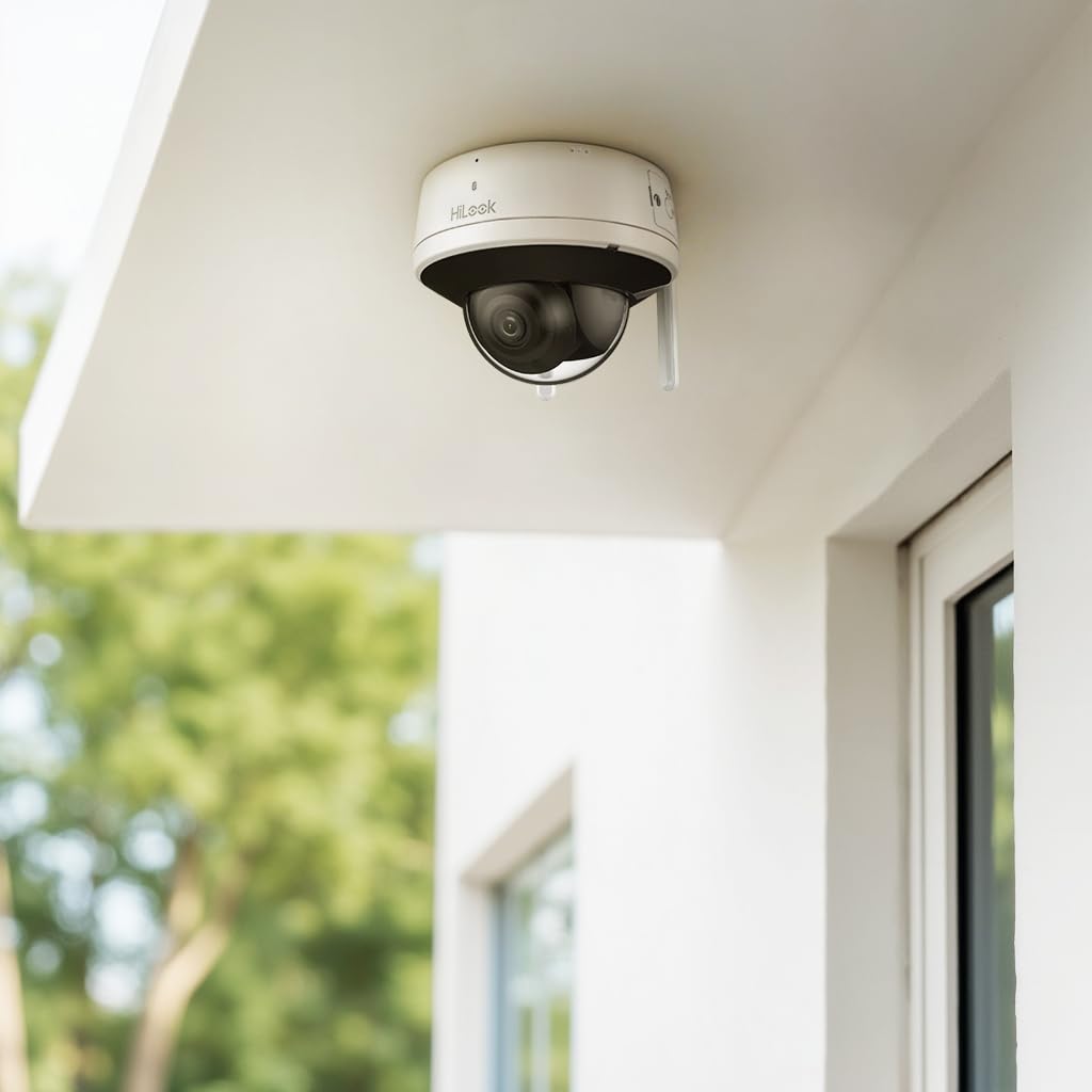 HiLook by HIKVISION kamera kopułkowa WLAN 4 MP, kamera monitorująca na zewnątrz, noktowizor, 2-drożna komunikacja, wykrywanie ruchu, gniazdo na kartę SD, odporna na warunki atmosferyczne IP66, kamera