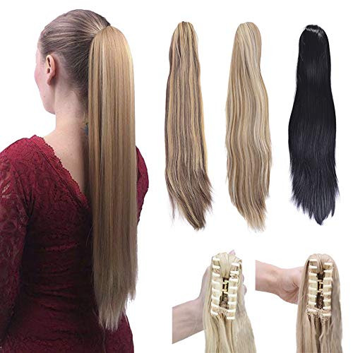 Beauty Wig World Long Thick Claw Jaw Ponytail Big Wave Clip in Pony Tail Hair Extension Extensions-Brown Blonde Mix