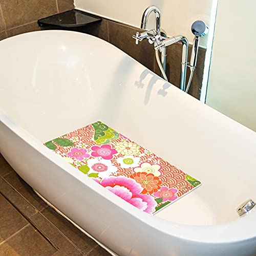 Alfombrilla de bañera antideslizante rectangular de PVC con ventosas diseño flor de cerezo 5
