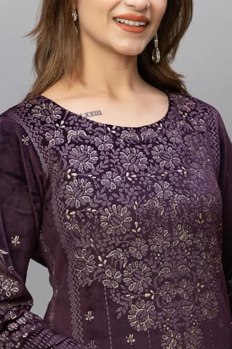 Image of HIFZAA velvet kurta palazzo set with dupatta for womens printed winter wear suit M to 4xl