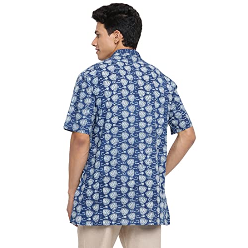 Image of Fabindia Fabindia Blue Cotton Printed Short Kurta
