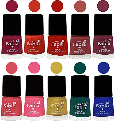 Image of SMC Fabia ALL IN ONE (PACK OF 10), Long Lasting Glossy Nail Polish, 6 ml Each, All Vibrant Colours,02460