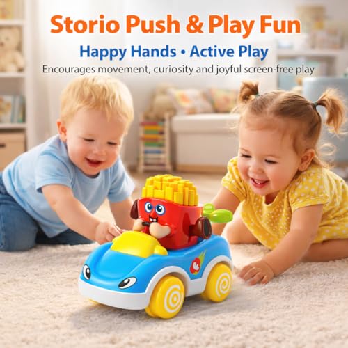 Image of Storio Foodie Toy Car - Mr Chips | Friction Powered Vehicle for 1-3 Year Old Boys & Girls | Push & Go Baby Car Toy | Cartoon Car for Toddlers 12-18 Months | Safe Durable Educational Toy for Kids