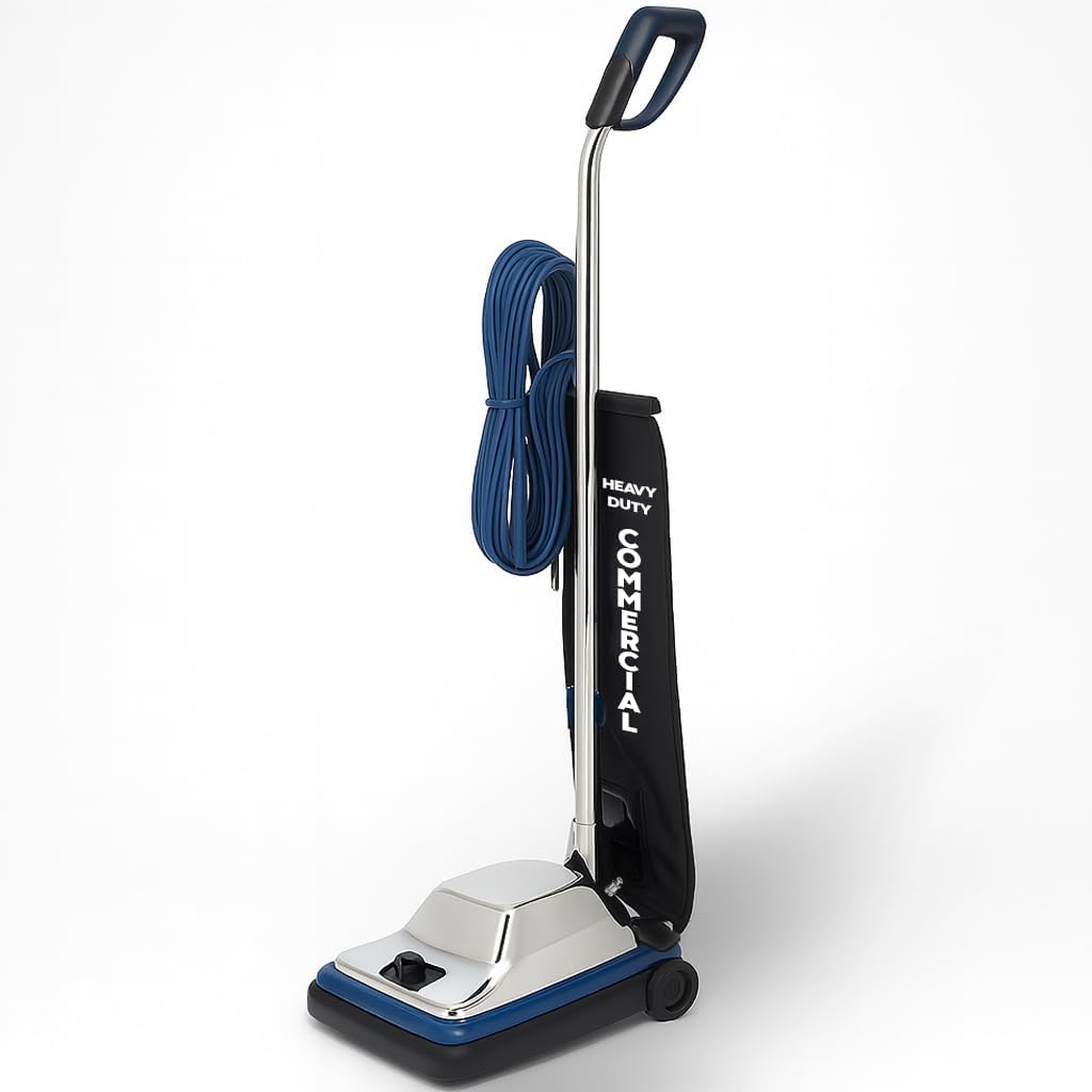 12" Commercial Vacuum Cleaner with Shake Out Bag, XL Vac for Carpets & Hard Floors, Lightweight with Chrome Hood, Automatic Height Adjustment & High-Speed Brush Roll