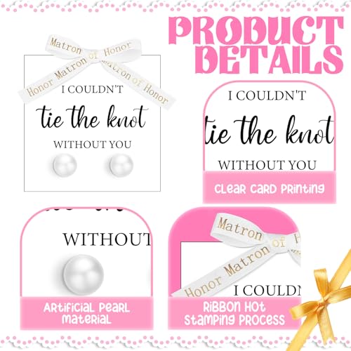 Highergo 8 Sets Bridesmaid Pearl Earrings Bridesmaid Proposal Gifts I Couldn't Tie the Knot Without You Jewelry Gifts Pearl Earrings for Wedding3