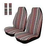 Copap Cute Colorful Stripe Front Baja Blanket Bucket Seat Cover 4pcs Universal Saddle Blanket with Seat-Belt Pad Protectors for Car, SUV & Truck (2 seat Covers+2 seat Belt Covers)