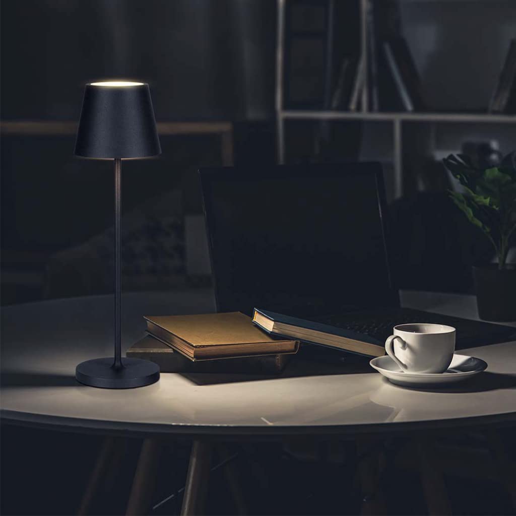 V-TAC Dimmbare LED Tischlampe Kabellos mit Touch-Bedienung - Wiederaufladbar Schwarz Lampe für den Innen und Draußen - Außenbereich IP54 - Hause Restaurant - 4400-mAh-Akku - Warmweiß 3000K