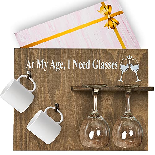 MERKAY Wine Gifts for Women Who Have Everything - Unique Gifts for Women Funny Wine Glasses Rack Good for Christmas, Birthday Gifts, and Comes With Special Design Gift-Box (At My Age, I need Glasses)