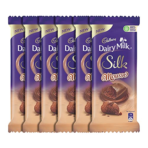 Image of Cadbury Dairy Milk Silk Roasted Almonds Chocolate Bar, 143G (Pack Of 3) & Dairy Milk Silk Mousse Chocolate Bar, 6 X 50 Gram