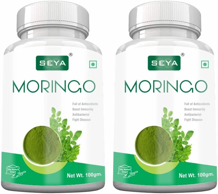 SEYA Natural Moringa Powder, 100gm (Pack of 2) / Drumstick (Oliefera) Leaf Powder, Antioxidants, Boost Immunity, Shigru Powder, No Added Sugar, Healthy Superfood, Rich in Vitamin and Mineral