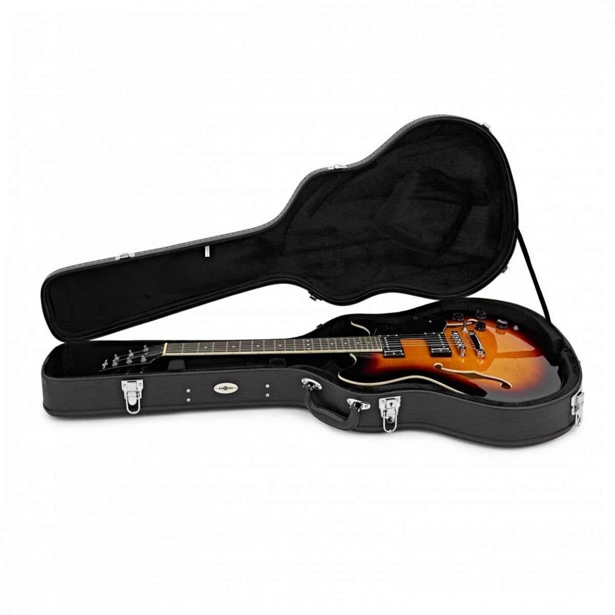 gear4music Estuche rígido Robusto para Guitarra semiacústica, Negro | Protección de alto nivel para guitarras semi-acústicas y arch-top, cierres con llave estilo vintage, interior acolchado