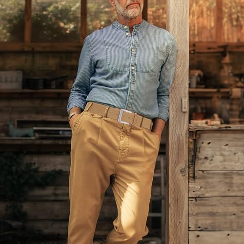 Men's Work Belt Mens Canvas Belt Inside Microfiber Faux Leather with Vintage Silver Buckle2