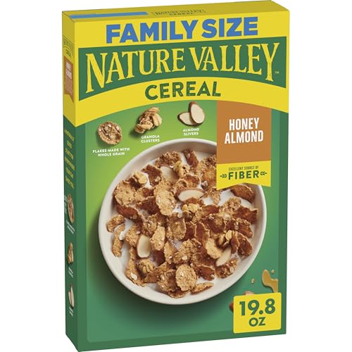 Nature Valley Honey Almond Breakfast Cereal with Flakes, Granola Clusters and Almond Slivers, Excellent Source of Fiber, Family Size, 19.8 oz