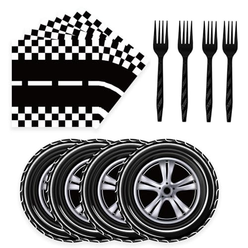 72 Pcs Race Car Paper Plates and Napkins - Disposable Party Plates and Napkins Tableware Set for Boys Birthday or Baby Shower (Race Car)