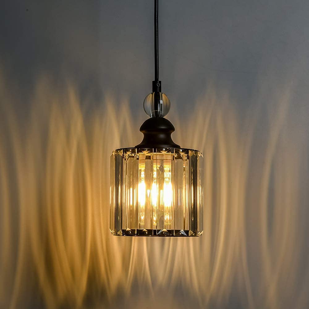 Berliget 3 Packs Matte Black Crystal Pendant Lights for Kitchen Island, Industrial Adjustable Mini Glam Hanging Crystal Pendant Lighting Fixture with for Dining Room Living Room Bar Cafe Indoor