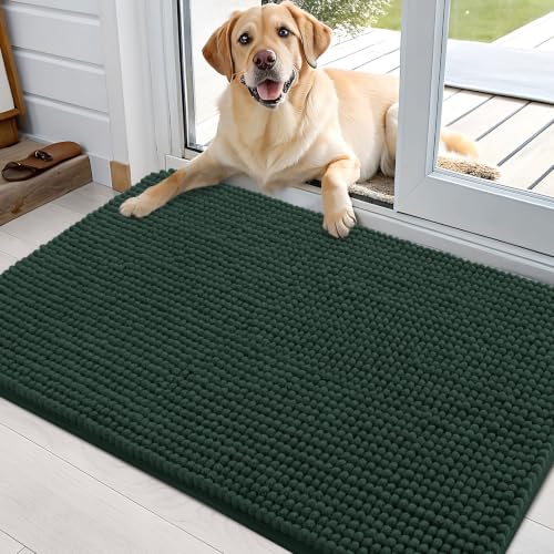 Image of OLANLY Dog Door Mat for Muddy Paws 36x24, Absorbent Chenille Mud Doormat