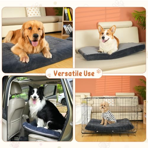 Image of EMPSIGN Canvas Stylish Dog Bed Mat Dog Crate Pad Mattress Reversible (Cool & Warm), Water Proof Linings, Firm Support Small To Xx Large Dogs, Grey,Xl(41''''*28''''*3'''')