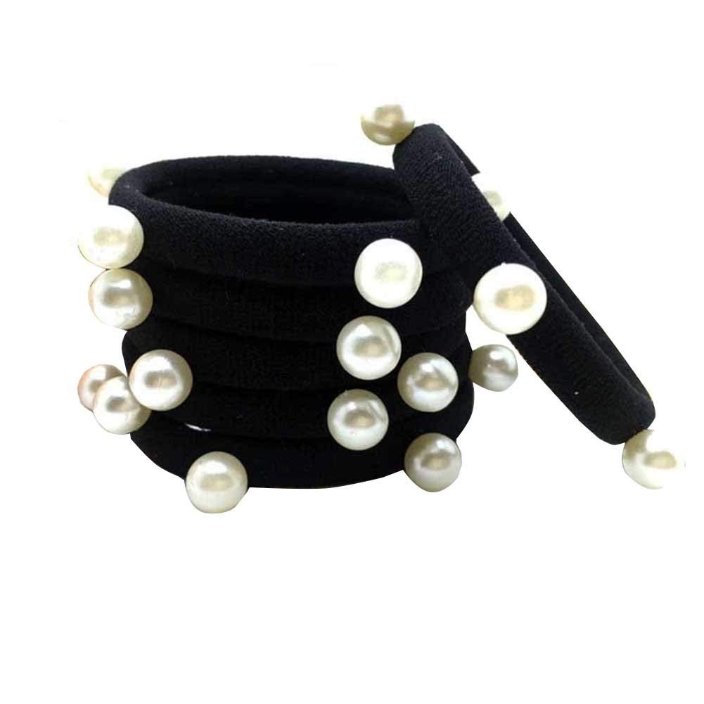 el regalo Imitation Pearls Elastic Rubber Band Ties Ponytail Holder Scrunchy (Combo Set of 6) | Fancy Rubber Bands for Girls & Women | Fancy Rubber Bands for Hairs-picture-5