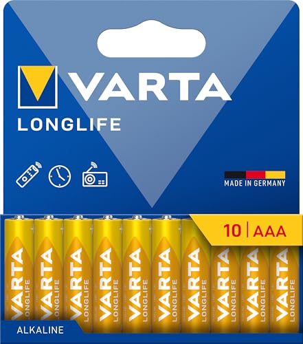 VARTA Longlife   Pilas alcalinas AAA (10 Unidades, 1,5 V, Ideal para cámara Digital, Controlador, Monitor de presión Arterial Embalaje sin plástico)