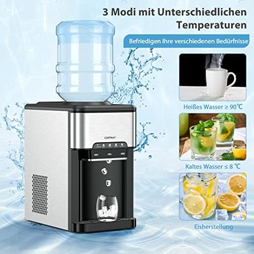 FANTASK Dispensador de Agua 3 en 1, máquina de Cubitos de Hielo con Agua Caliente y fría, Cubitos de Hielo en 10 min