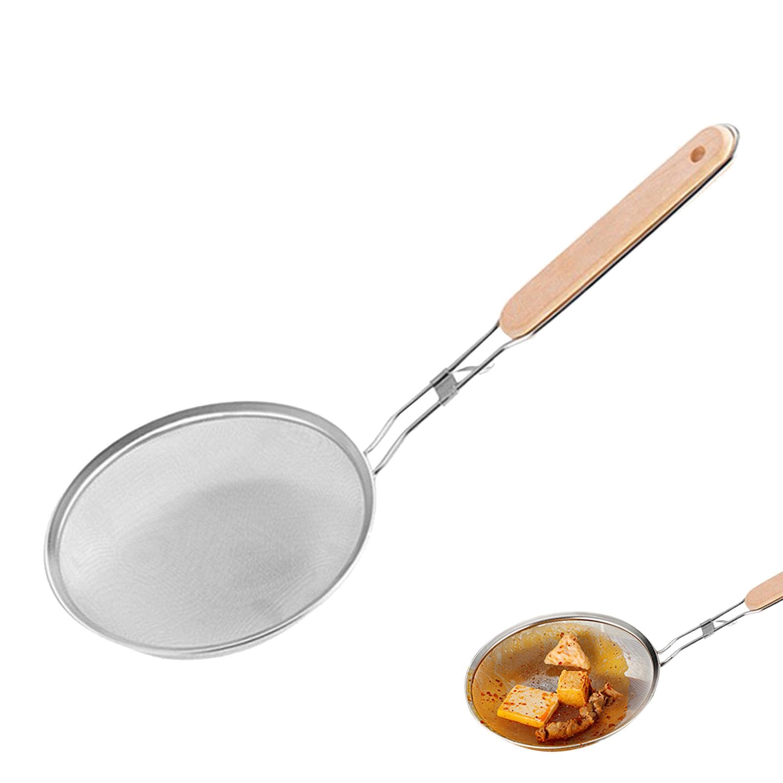 Colador de alimentos de malla, colador de cuchara de cocina de mango largo, cuchara de cocina de grasa y espuma para verduras, café, harina, azúcar, cacao en polvo