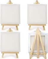 Vista 1 de Juego de 4 mini lienzos para pintar con caballete, 3 x 3 pulgadas, paneles de lienzo blanco estirados en blanco, caballetes de madera, lienzo