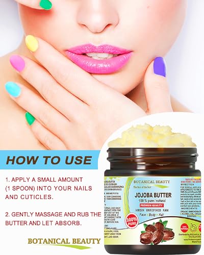 Botanical Beauty JOJOBA OIL BUTTER RAW VIRGIN UNREFINED for Face, Body, Hair, Nails. Dry Skin, Cracked Hands, Eczema, Psoriasis Rashes, Itchiness, Redness (4 Fl Oz)