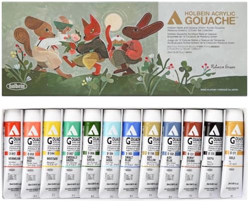 Holbein Acrylic Gouache Rebecca Greens 12 Color Set Collection