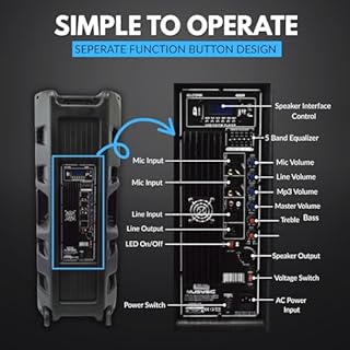 MUSYSIC Portable PA Speaker System with Bluetooth Built in 4000W PMPO Amplifier with LED Party Lights, FM, USB, SD 1/4" Inputs 2 X 15 Subwoofer Speaker
