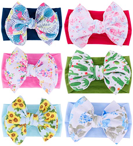 Qandsweet Baby Girl's Headbands and Bows Hair Accessories (Printed 6 Pcs)