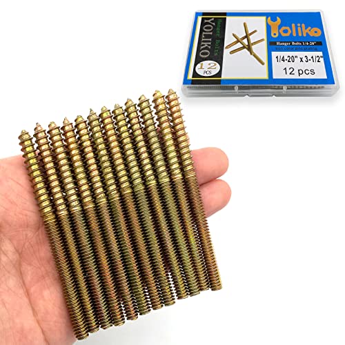 Image of 12 Pack 1 /4-20 x 3-1 /2 Inch Hanger Bolts 1 /4-20 inch Double Headed Bolts 1 /4 Wood Dowel Screw Self-Tapping Screw Hanger Bolts for Furniture Double Head Threaded Rods Bolt 90mm Length