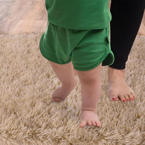 Image of Luxury Shaggy Carpet Solid Plain Fluffy Fur Rectangular Rugs for Bedroom Living Room 2X5 Feet Microfiber & Polyster Modern Interior Carpet for Home Floor Mat Beige