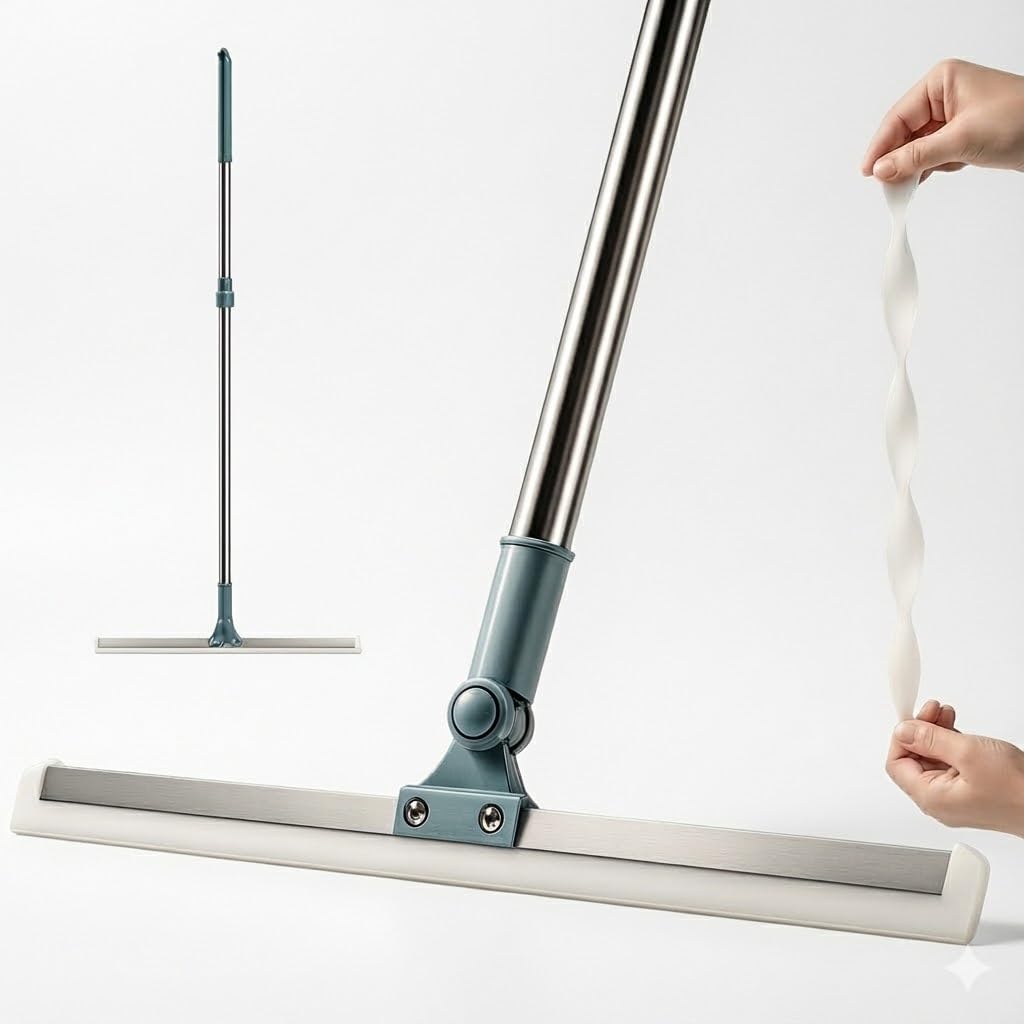 Bathroom Floor Wiper with Long Handle | Stainless Steel Water Wiper for Home, Balcony & Tiles | Soft Silicone Blade with 180° Rotating Head for Quick Drying & Streak-Free Wet Floor Cleaning-image-41