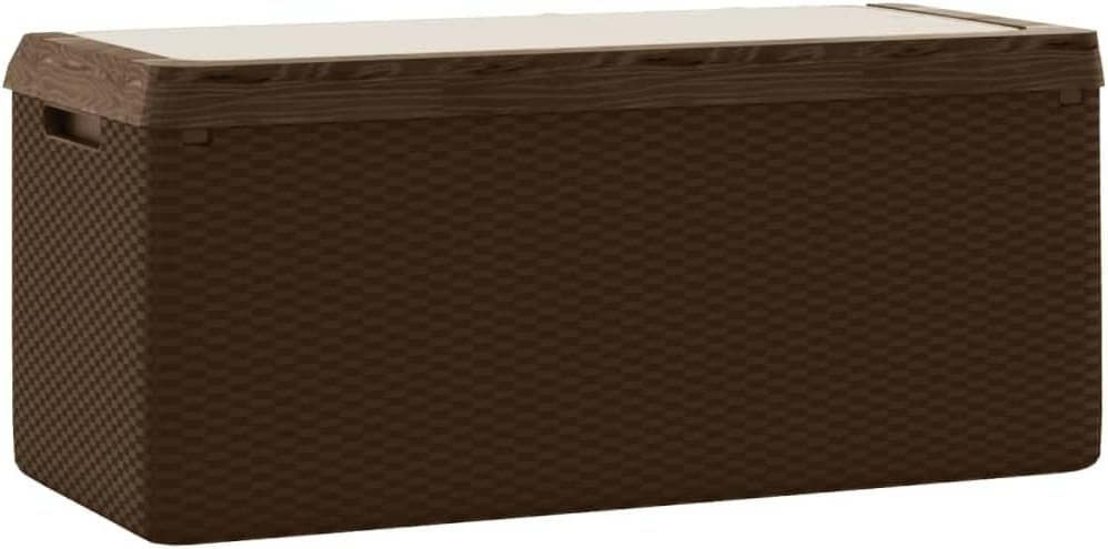 Patio Storage Box with Seat Cushion Brown 92.5 gal PP, Patio Storage Boxes