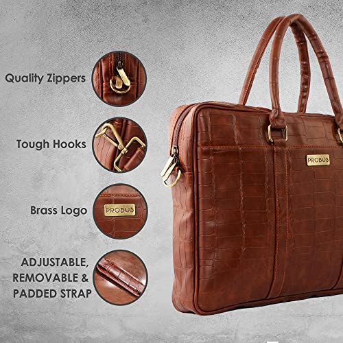 Image of Probus 13-Inch / 14 Inch / 15.6 Inch Vegan Leather Laptop Messenger Bag Sleeve Case Cover for MacBook Office Executive