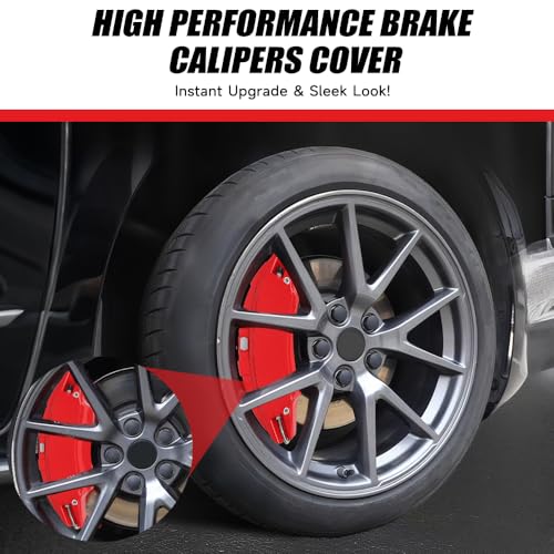 Image of Brake Caliper Covers Compatible with Tesla Model Y Juniper 2025-2026, 19 20 inch Front and Rear Brake Wheel Hub Brake Caliper Covers 4 Pcs for Model Y Juniper Accessories Red