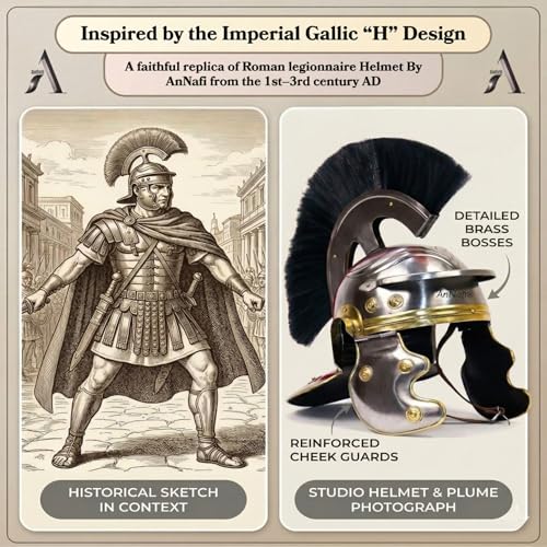 Image of AnNafi Roman Centurion Helmet w /Plume Armor, Medieval Metal Replica Helm, Soldier Costume Gladiator