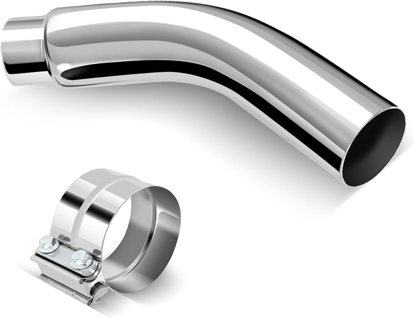 4 Inch Diesel Exhaust Elbow Tip with Lap Joint Band Clamp,4'' Inlet 6'' Outlet Chromed Turndown Exhaust Tip for Pickups, Trucks and Cars.