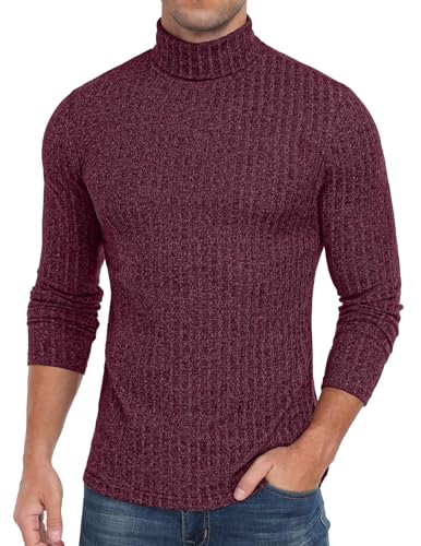 Sailwind - Camiseta de manga larga con cuello alto para hombre, ajustada, de cuello ribeteado, camiseta de manga larga para hombres, borgoña, M