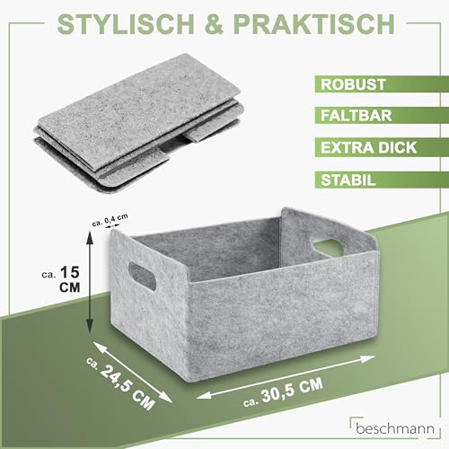 beschmann Aufbewahrungskorb Filz Organizer faltbare Aufbewahrungsbox Filzbox Aufbewahrung Filz Aufbewahrungsbox Kleiderschrank Regal Korb Filzkorb Aufbewahrung Kleiderschrank (grau, 1er)