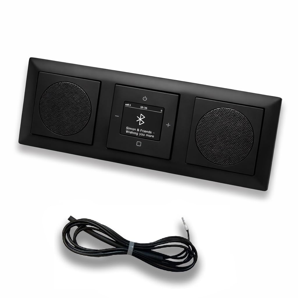Busch Jäger DAB+ Unterputz Bluetooth Radio 8217U-101 Balance Si schwarz matt -915, Komplett-Set mit 2 x Lautsprecher, Abdeckungen und Rahmen inkl. 0,9 Meter EBROM Wurfantenne zur Empfangsoptimierung