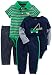 Simple Joys by Carter's Baby Boys' 4-Piece Bodysuit and Pant Set, Green Stripe/Navy Truck, 6-9 Months