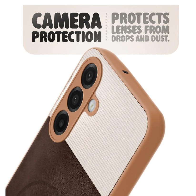 Image of Bintage CASE Mac Safe Design Hard Light Weight Back Case | Soft Border Camera Protect | Dual PU Leather Finish Back Cover Compatible for Samsung Galaxy A26 5G - White & Cherry Brown