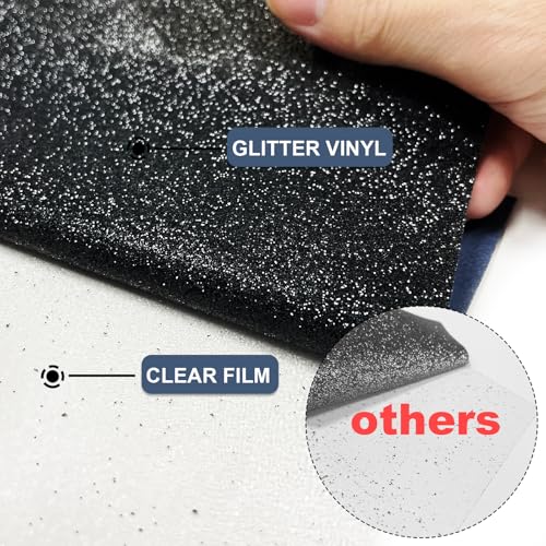 Image of Black Glitter Heat Transfer Vinyl 12 inch x 8 ft HTV for Shirts, Glitter HTV for All Cutter Machine - Easy to Cut & Weed for Heat Vinyl Design (Black)