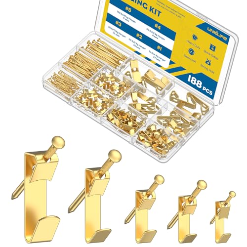 Uniclife 188 Pcs Picture Hanging Kit, 10 lb, 20 lb, 30 lb, 50 lb, 100 lb Heavy Duty Picture Hangers...