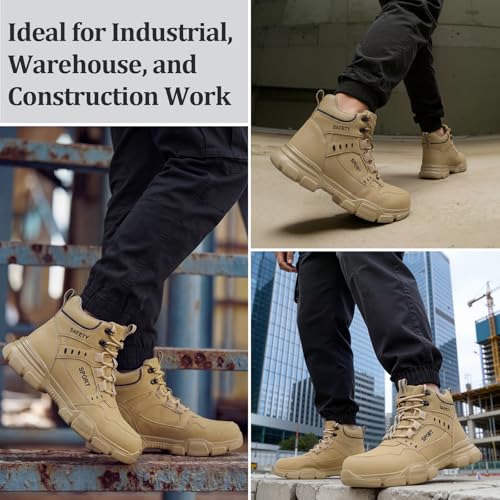 Image of Steel Toe Boots for Men Lightweight Work Boots for Men High Top Safety Boot with Kevlar Puncture-Resistant Midsole Comfortable Industrial Work Shoes Splash-Proof Botas De Trabajo para Hombre
