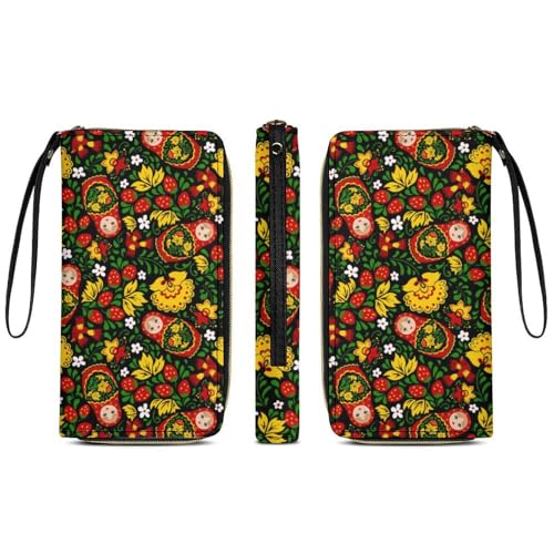 Matryoshka Doll Russia Memory Foam Wallets for Woman Travel Business Shopping Money Clips Handbag Purse Zipper Pocket Wallet Strap Purse3