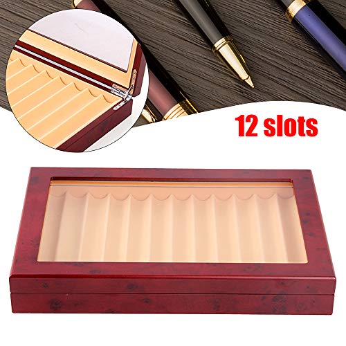 Monipa Wood Pen Display Case Storage Box, 12 Slots Fountain Pen Organizer Collector With Top Glass Transparent Window, Pen Storage Wood Tray Showcase Holder For Pen Collection Display (12 Slots) #TOP2