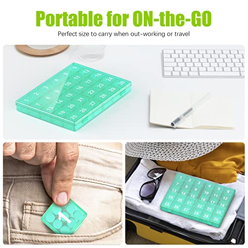 Image of Monthly Pill Organizer Once a Day - 30 Day Pill Organizer Box - Easy to Open - Large Compartments Portable Case for Travel, Month Pill Cases Medicine Organizer for Vitamin (Green)
