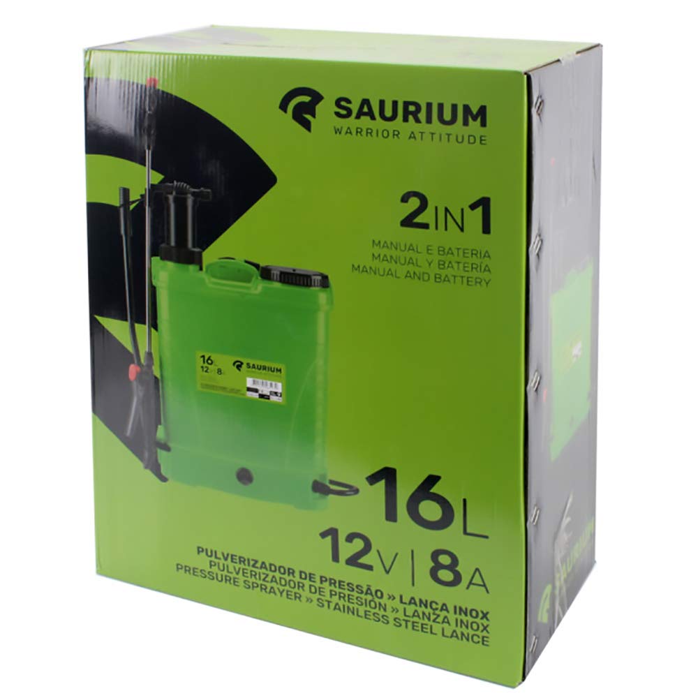 Mader Pulverizador Presión 16L, Manual y Batería 2 en 1, Saurium - Verde, 48523